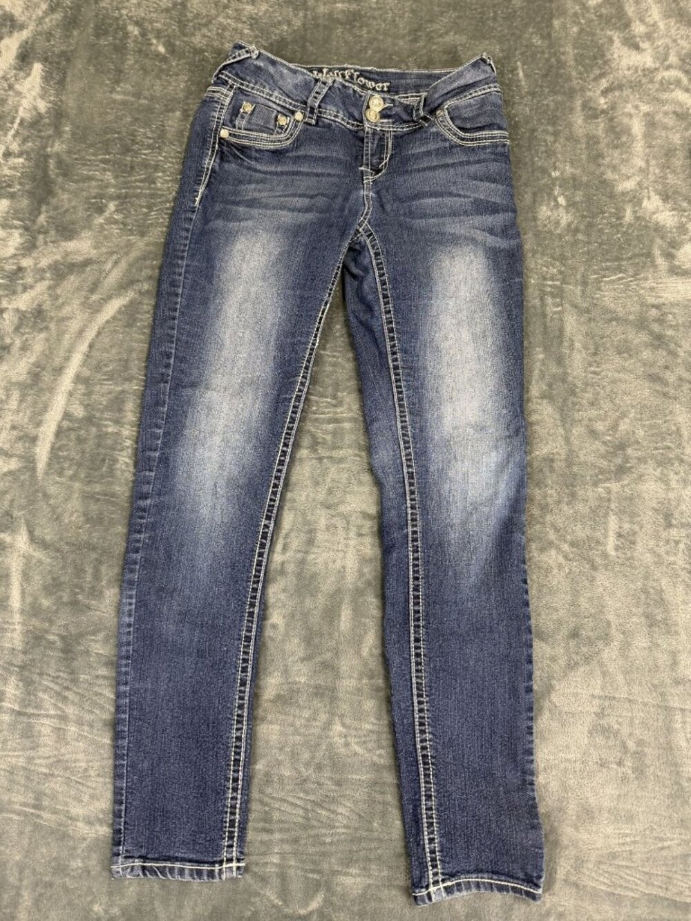 Wallflower Womens Blue Distressed Skinny Jeans 5